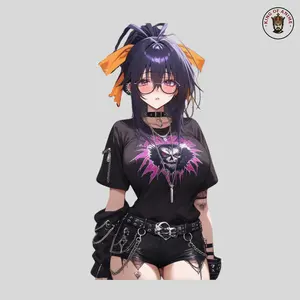 Akeno Sticker, Gothic Punk Vinyl Sticker, Laptop and Notebook Decor, Akeno with Orange Ribbons and Black Outfit