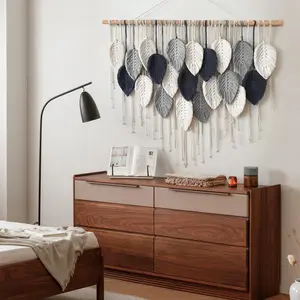 Macrame Wall Hanging Leaf Woven Tapestry Bohemian Chic 39 Inch Handmade Wall Art Decor for Bedroom Living Room Apartment Ornament Decoration Hangable
