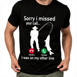 Fishing Phone Call with Fishing Line - Funny Fish Fisherman T-Shirt Printed short sleeved T-shirt