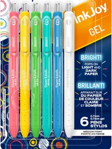 Inkjoy Gel Bright! Pens, Medium Point (0.7mm), Retractable, Assorted Opaque Ink, 6 Count