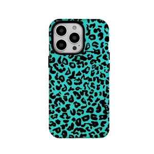 Teal Leopard Print Aesthetic Protective Case| Fashionable Phone Case for iPhone 17, 17 Air, 16, 15, 14, 13, 12, 11 Pro Max, Pro, Plus| High Quality Shockproof Cover| Trendy iPhone Case Shopping Pick
