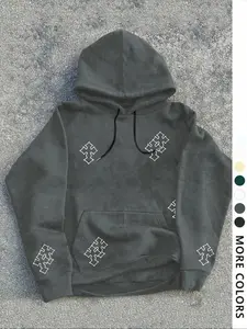 Men's Cross Pattern Print Hoodie Loose Fit Casual Long Sleeve Pullover Pocket Design All Season Wear 2026 Breathable Soft Warm Lightweight Trendy Home Outdoor Streetwear Hip Hop Jogging