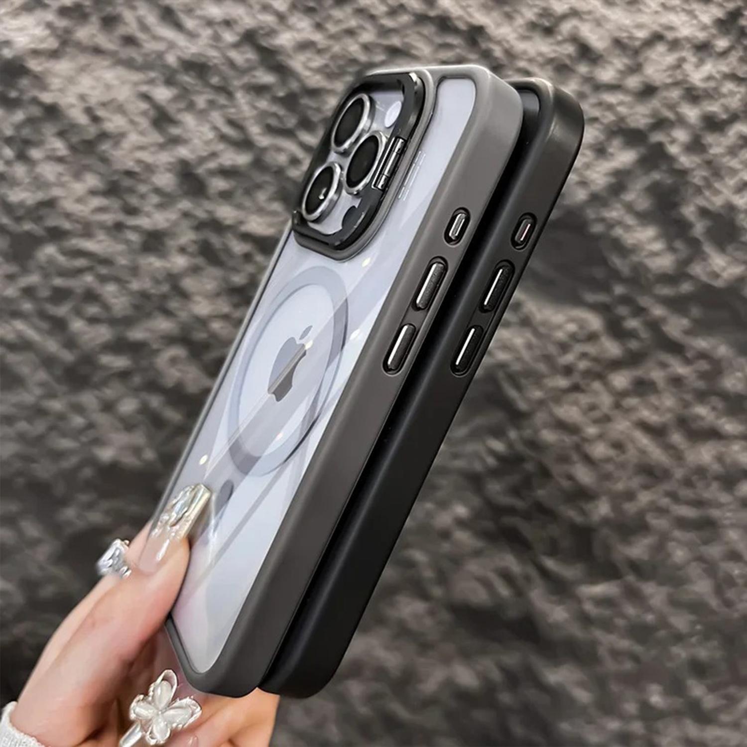 for iPhone 17 Pro Max 16 15 14 13 12 11 Magnetic Case with Kickstand, Compatible with MagSafe, Built in Stash Stand Clear Shockproof Cover Camera Lens Protection Case