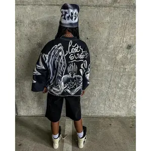 Design pattern printed T-shirt for men and women, retro Harajuku Gothic style oversized short sleeved top