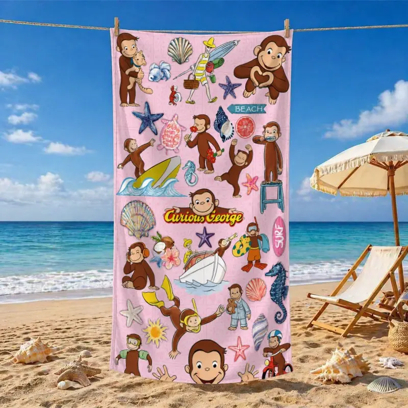Curious Monkey Beach Towel, Ultra-Fine Fiber, Soft Absorbent, Quick-Dry, Reusable, Ideal for Summer Travel, Pool, Outdoor Activities, Soft Super Absorbent