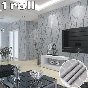 Silver Branch Pattern Self-Adhesive Wallpaper, 3D Texture, Durable, Easy Install, for Living Room, Bedroom, DIY Wall Art