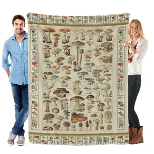 Mushroom Print Flannel Blanket, Soft & Cozy Throw Blanket for Sofa Bed Couch Office Outdoor Camping Travel, All Season Blanket, Breathable Comfortable Blanket, Comfy Bedding for Christmas Decor, Christmas Gifts, Christmas Decorations