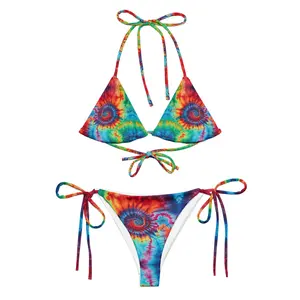 Rainbow Tie Dyed Pattern String Bikini - Comfortable Fit with Unique Color Variations