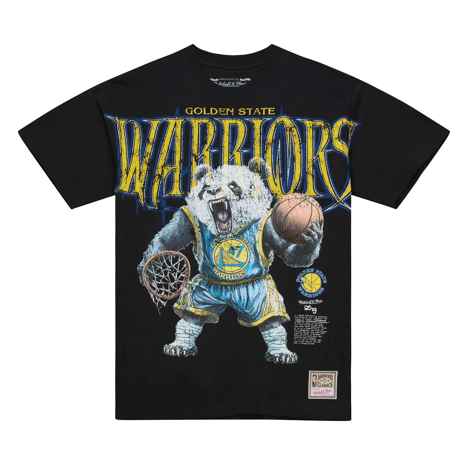 Golden State Warriors M&N x LRG Black Wild Art T-Shirt NBA Throwback Tee Graphic Vintage Fan Gear Mitchell & Ness