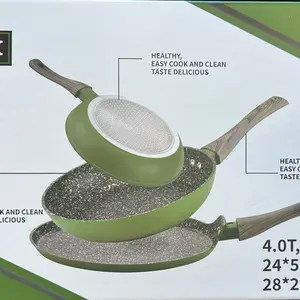 Set de 3 pcs sarten 20cm, sarten 24cm y Comal 28cm marble Non-stick surface