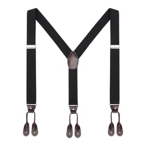 AWAYTR Mens Brown Button End Suspenders Adjustable Elastic Y Shape Tuxedo Suspender with Buttons for Wedding Party
