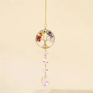 Colorful Crystal Gravel Tree Of Life Sun Catcher Car Pendant, Hanging DIY Wind Chime, Window Drop Bell, Home Decor, Ornaments