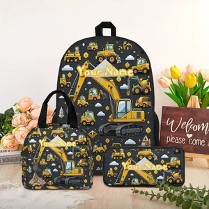Customizable Your Names, Engineering Vehicle Pattern, 3pcs Backpack Set, Backpack Can Hold Books, Lunch Bag for Carrying Meals, The Pencil Case Can Hold Stationery, Ideal for Girls& Boys, Great for Back to School Or Travel. Not-Food Contact