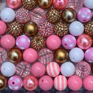 Pink & Gold Mix 20mm Bubble Gum Bead Mixes Chunky Bead Mixes Durable Plastic Round Beads for Crafts Jewelry Making Key Chains Pens