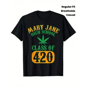 Men's Class of 420 Weed Graphic T-Shirt, 100% Fabric, Crew Neck, Short Sleeve, Regular Fit, Weekend Casual Wear, All-Season Casual Wear