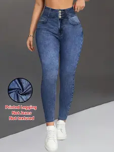 Women's Printed Leggings, Non-Denim Fabric, Tight-Fitting Design, Fashionable Casual Long Pants for Running Yoga Walking, Bottom, Lightweight, Womenswear