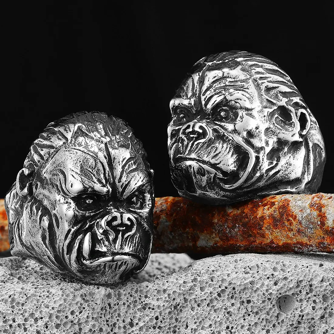 Gorilla Monkey Ring Stainless Steel Men Rings Wild Animal Punk Retro for Male Rock Jewelry Jewelry Gift Iron Studio