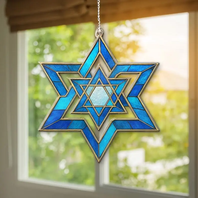 Star of David Hanukkah Suncatcher, Jewish Acrylic Window Hangings, Hanukkah Ornament, Jewish Star, Hanukkah Suncatcher Christmas Gifts, Home Decor