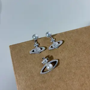 PEARLISM Handmade Seawater pearl set. Pendant earrings jewelry set.White pearl pendant earrings.Gift jewelry set.Shiny diamond stud.(6-7mm)-JSAS001