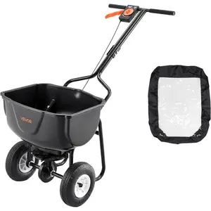TikTokShopBlackFridayVEVOR Broadcast Spreader, 60LBS Capacity, Walk-Behind Push Spreader, 0-9.8 ft Spreading Width, 10 in All Terrain Pneumatic Tires, Lawn Spreaders with Hopper Grate, for Seed, Fertilizer, Ice Melt