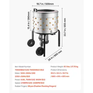 Summervibes VEVOR Chicken Plucker Machine, 19.7 in Drum, 750W 275RPM Electric Chicken Plucking Machine with 98 Soft Fingers Transport Wheels, Stainless Steel Feather Remover for Processing 2 Chicks Once