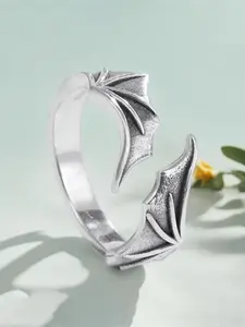 Sterling Silver Vintage Bat Wing Design Cuff Ring, Statement Ring, Fashion Goth Accessories for Men & Women, Trendy All-match & Exquisite Jewelry for Birthday Gift