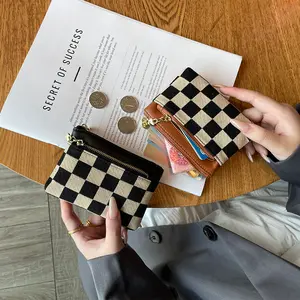 High-End Elegant Checkered 3-Zipper Multifunctional Women'sShort Wallet With Key Holder AndPouch Gifts For Women Wallet MiniWallet Purse Wallet CoinWallet Money Safe Bag Compact