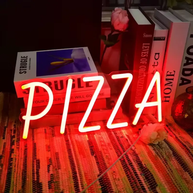 Pizza Neon Sign - LED Decorative Neon Light with Red & Glow, USB-Powered Wall-Mounted Pizza Store Decor for Pizzeria, Cafe, Bar, Party, Gift - Easy Installation, Pizza Decor, Restaurant Decoration, Modern Decoration, Led Neon Lights