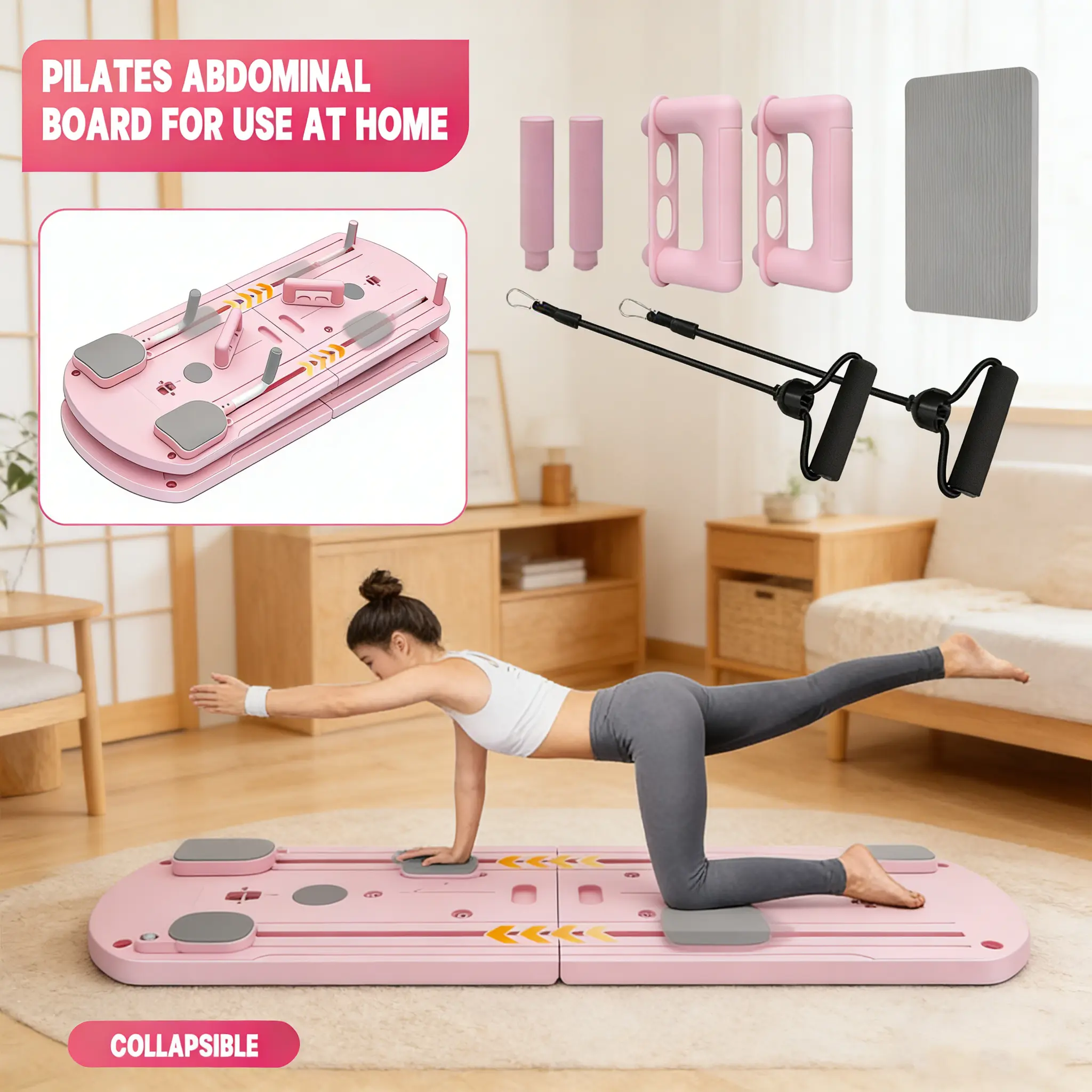 8-in-1 Multifunctional Folding Stretch Exercise Twist Board, PP Material Home Workout Equipment with Resistance Bands, Stable Deformation-Resistant Safe Compact Easy-to-Store Home Fitness Gift