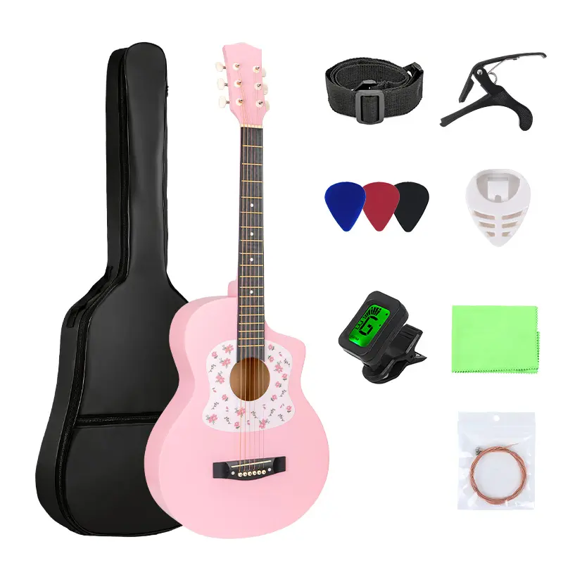 38-inch high-quality acoustic wooden guitar, beginner-friendly folk guitar set, patterned design, lightweight and easy to carry, available in multiple colors, a beautiful gift sohochic