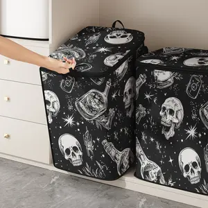 Cute Skull Print Blanket Storage Bag, Durable Material, Easy Carry Handle, Perfect for Home Use, Stores Blankets & Toys, Halloween, Bedding Storage Bags