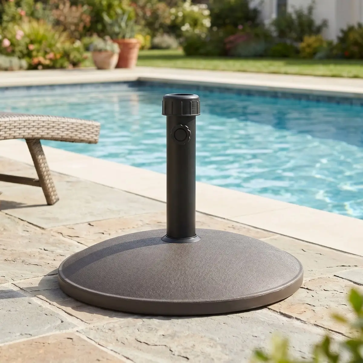 Patio Umbrella Base, 17.72in x 17.72in x 14.57in Square Heavyweight Dual-Layered 35lbs Stable Concrete-Core Resin Holder, Weather-Resistant Outdoor Iron Holder for 32-48mm Poles