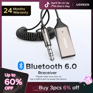 UGREEN Aux to Bluetooth 6.0 Adapter Wireless Receiver for Car Hands-Free with Built-in Microphone AUX 3.5mm Stereo Audio - Dealsforyourdays Auxiliary Cord Grey,  tiktokshopstockup,mothersdaygift