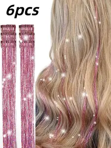 Hair Metal Wire Set, 6 Pieces Metal Wire Clips, 19.68 Inches Shiny Hair Extensions, Heat Resistant Clip-In Hair Accessory for Girls & Women