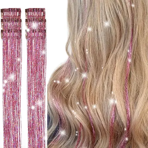 Hair Metal Wire Set, 6 Pieces Metal Wire Clips, 19.68 Inches Shiny Hair Extensions, Heat Resistant Clip-In Hair Accessory for Girls & Women, Heat Friendly Synthetic Fiber Hairpieces