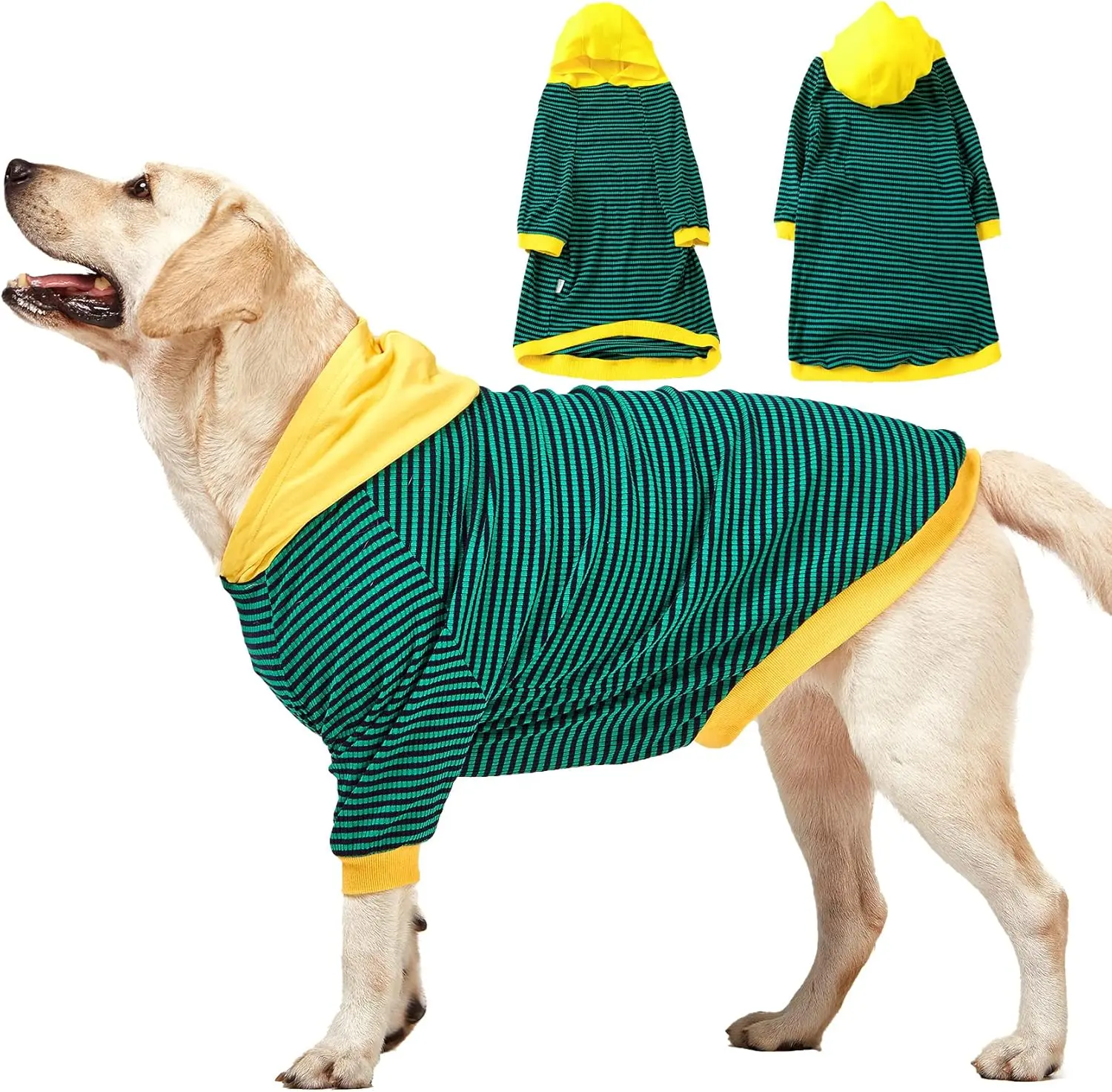 Large  Pajamas, Cotton Green Stripe  Shirt, Pet Pajamas for Dogs, Onesies for Dogs, Stop Shedding for Dogs, Pitbull Shirt, Pet PJ's, L