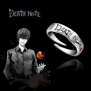 Death Note Adjustable Ring - Vintage Silver Anime Cosplay Jewelry with Red Gem, Perfect Gift for Fans, Great for Birthdays, Holidays & Daily Wear