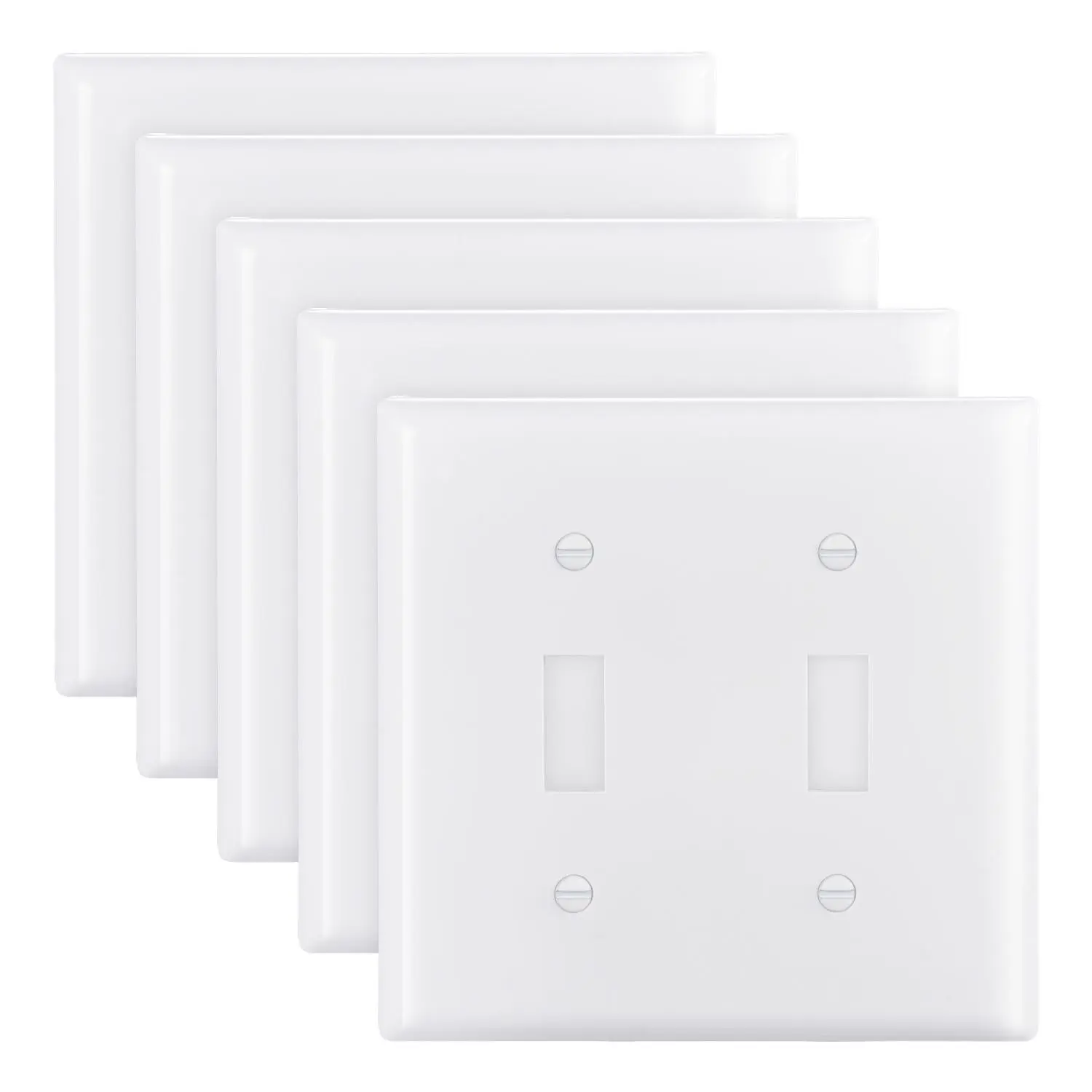 VEVOR 5-Pack 2-Gang Toggle Light Switch Wall Plates, White Standard 4.61in L x 4.53in H Unbreakable Polycarbonate Thermoplastic Faceplates, Fireproof Easy-to-Clean for Receptacle Outlets, Lighting, Living Room Home Improvement (Durability & Toughness)