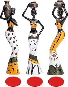 Rayberro 3 Pack African Women Sculpture, 7.5" Exotic Tribal Lady Figurine, Black Statue Home Office Decor, Vintage Collectible Art Crafts Desktop Ornaments Decorations Gift (Yellow) Mary Paxton