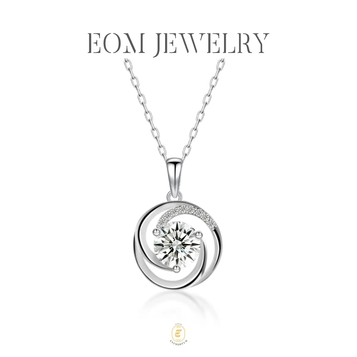 EOM Moissanite 2ct Swirl Pendant Necklace Silver-Plated Sparkling Round Cut Design VVS Stone Copper Chain Elegant Jewelry for Wedding Engagement Anniversary Daily Wear Gift