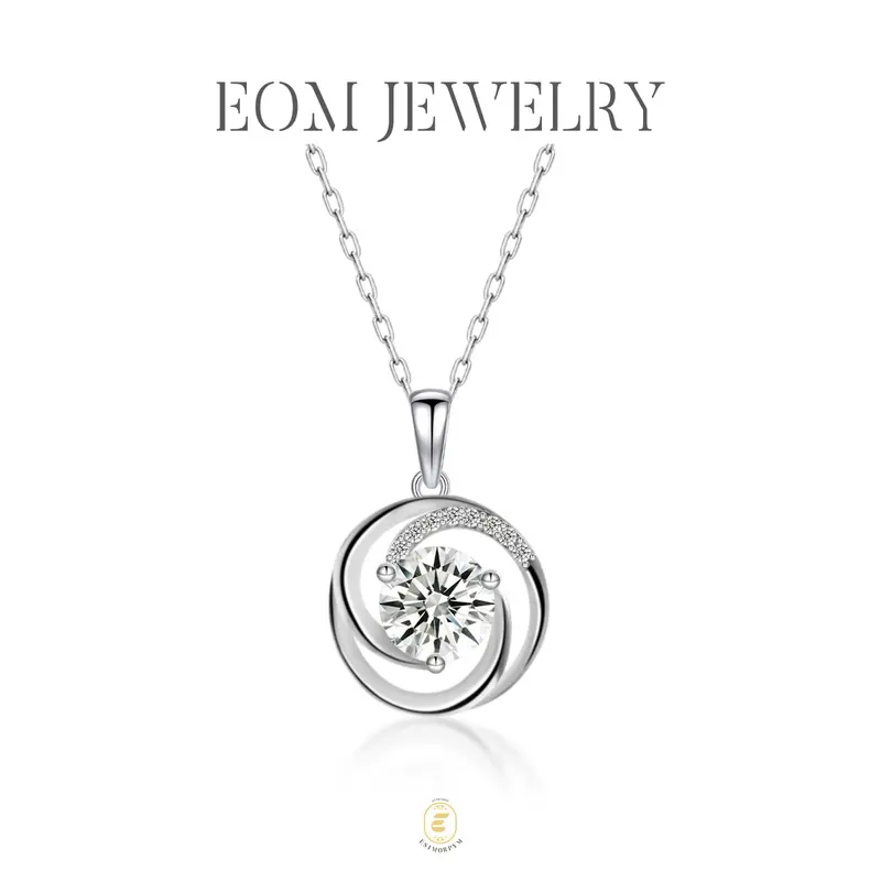 EOM Moissanite 2ct Swirl Pendant Necklace Silver-Plated Sparkling Round Cut Design VVS Stone Copper Chain Elegant Jewelry for Wedding Engagement Anniversary Daily Wear Gift