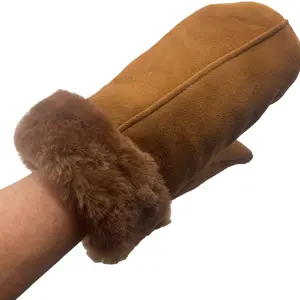 Lukkizara Men's & Women's Premium Shearling Sheepskin Leather Fur Mittens - Cognac Brown, Tan, Brown - Super Soft, Warm, Lightweight, Stylish Christmas Gift