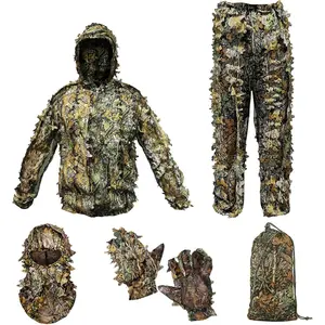 3D Leaf Ghillie Suit for Adults, Full Camo Hunting Suit with Hood, Lightweight Breathable Sniper Camouflage Wear for Airsoft, Paintball, Wildlife Photography & Halloween Costume