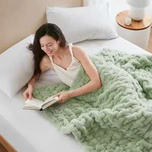 KTMBDW Faux Fur Blanket: 50" x 60" Luxury Soft Fluffy Thick Fur Throw Blanket for Couch Bed Sofa - Cozy Plush Bubble Blankets for Winter - Green