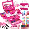Girls' Washable Pretend Play Cosmetics Kit - Miniature Set, Child Safe Plastic, PVC Free, Easy Clean, Ideal for Ages 3-12, Birthday-Holiday Gifts, Pretend Play Item