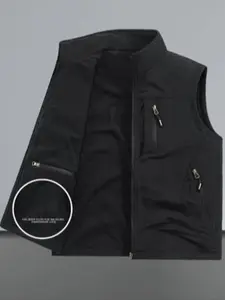 Men's Fall Winter Multi-Pocket Reversible Fleece Vest Jacket, Polar Fleece Thickened Outerwear, Outdoor Wear, Warm and Comfortable