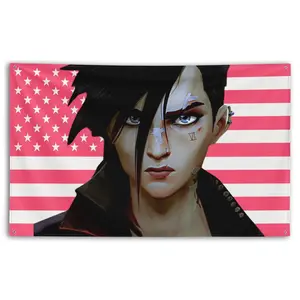 Arcane Vi Aesthetic Pink Flag Tapestry 3x5 ft Double Side Print Flag – Custom Personalized Wall Tapestry for Bedroom Decor, Pink USA American Flag Gamer Anime Wall Art, Unique Gift for Fan