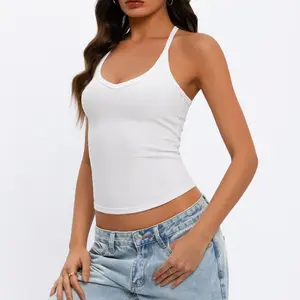 Women's Spaghetti Strap, Sleeveless, V-Neck, Ribbed, Stretchy, Slim-Fitted Short Sexy Crop Camisole Tank Top, 2026 Breathable Basic Layering Women's Clothes /W12
