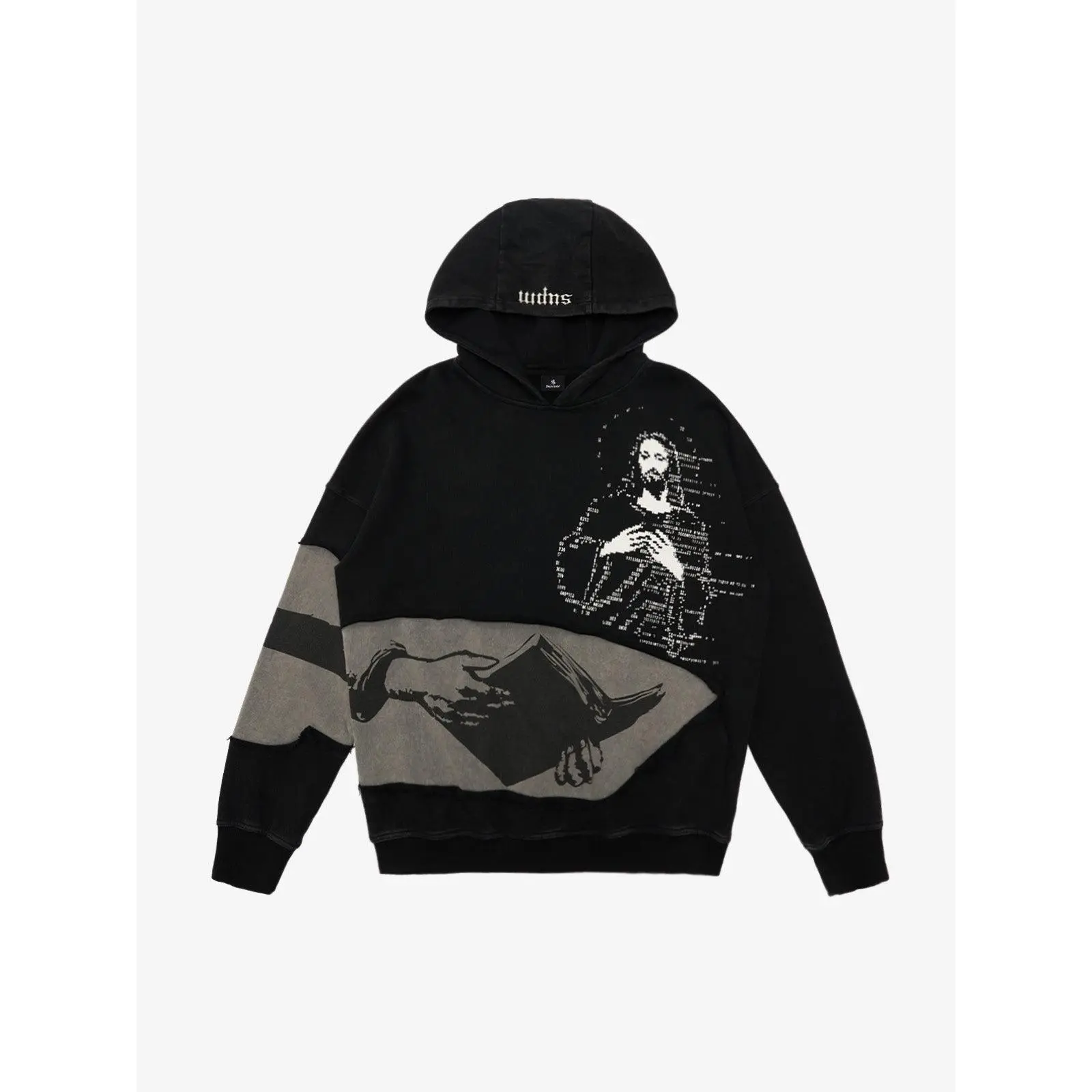 Supermade Men's Streetwear Graphic Hoodie, Aesthetic Long Sleeve Pullover Top with Color Block and Distressed Details, Tops, Menswear, Casual, Fashion, Sweatshirts, Bold Color Blocking Men's Hoodies, Brightly Colored Graphic Men's Hoodies
