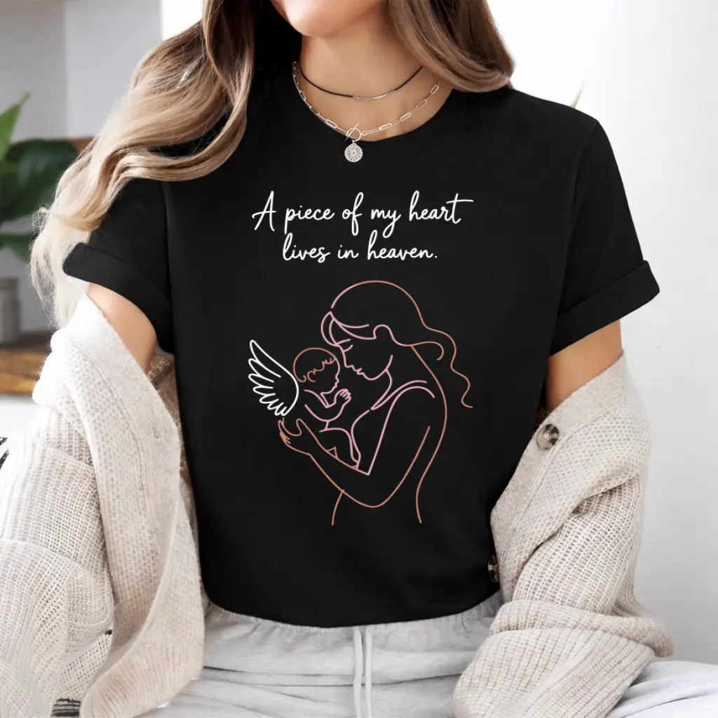 Women's Casual Short-Sleeve Round-Neck Comfort Cotton T-Shirt, In Memory of Angel Babies, Miscarriage & Infant Loss Awareness Apparel, Meaningful Gift for Heaven's Moms
